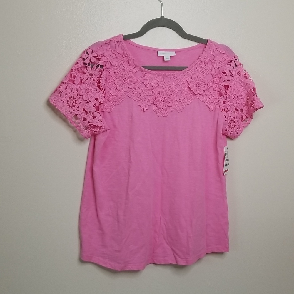 Charter Club Pink Lace Sleeve Top Medium